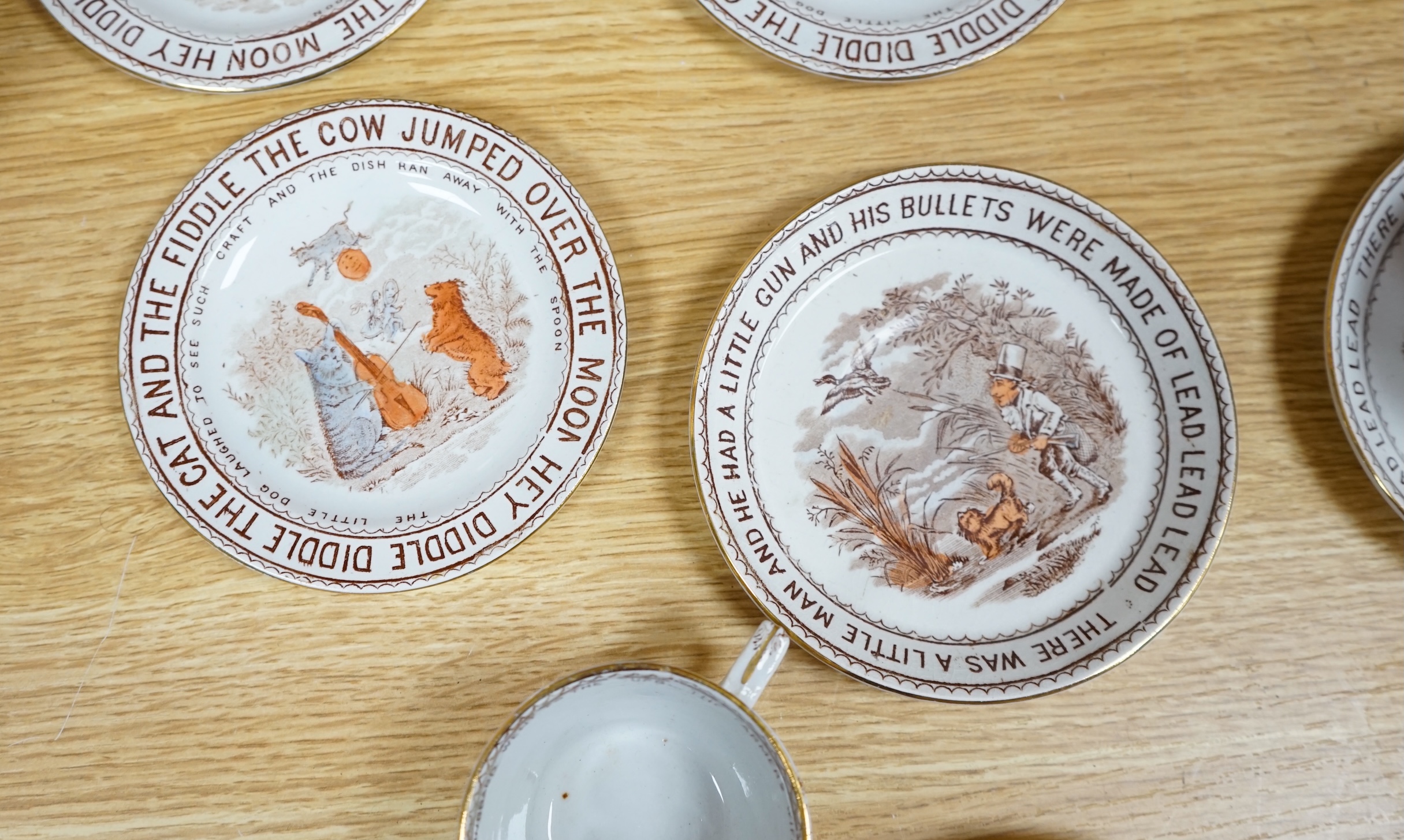 A Late 19th Century Whittaker & Co ‘Nursery Rhymes’ fifteen piece miniature tea service, Hanley, circa 1888. Condition - good